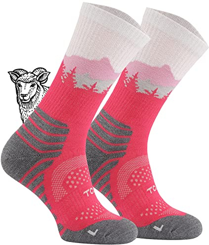 TODO Calcetines de senderismo BP Merino para hombre, mujer, niños. Calcetines de trekking, lana merino, transpirables, antiburbujas, producción de la UE, Falcon Trail - Rosa, 35-38