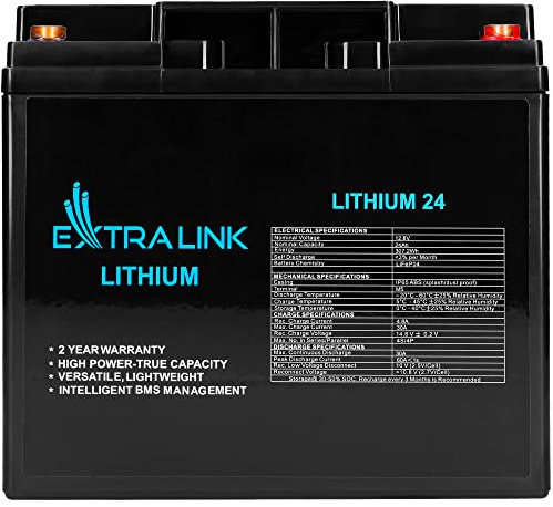 Extralink LiFePO4 24AH Lithium Batterie 12V 24AH Unbeaufsichtigtes BMS kein Memory Effekt LiFePO4 Akku kompakte Größe geringes Gewicht pefekt für Wohnmobil Boot Camping Solaranlage Solar