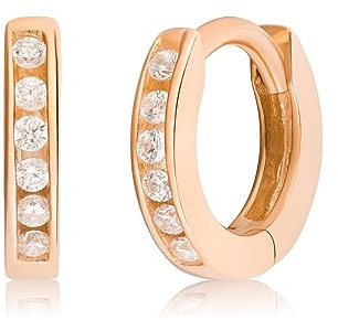 Mary & Jules Ohrringe Rosegold aus 925 Silber vergoldet mit funkelnden Zirkonia, aus recyceltem Silber, Huggies Creolen Silber 925, rose goldene Ohrringe Damen, Echtschmuck Creolen Rosegold