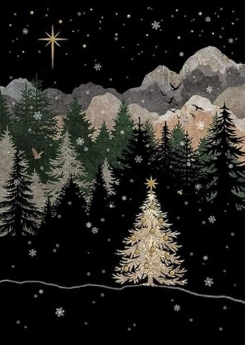 Bug Art Weihnachtskarten, Motiv: Berge und Weihnachtsbaum, geprägt, mit Folien-Details, umweltfreundlich und recycelbar, 8 Stück