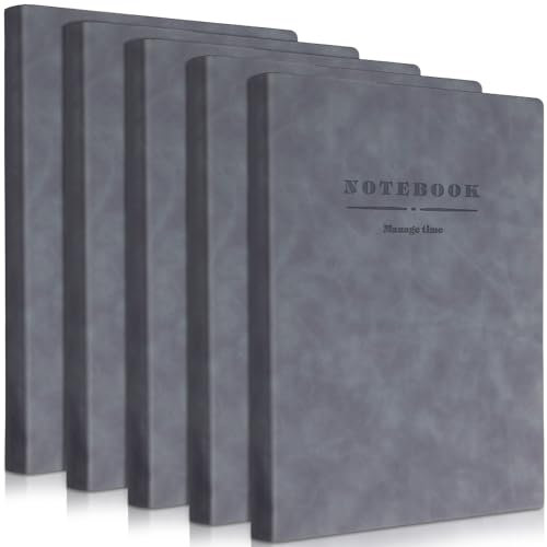 SATINIOR 5 Pack A4 Journal Notebooks 360 Pages Leather Large Hardcover Notebook Premium Thick Paper Lined Softcover Notebook for Office Home School Business Writing, 8.5'' x 11'' (Gray)