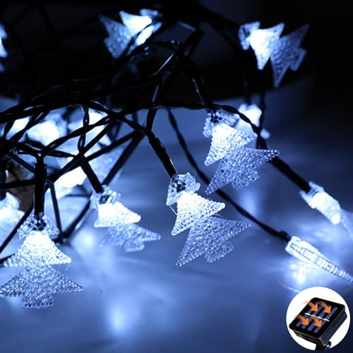 XVZ Solar Lichterkette Außen, 5m/16.4ft 30LED Solar Weihnachtsbaum Lichterketten Wasserdichte mit 8 Beleuchtungsmodi für Garten, Baum, Weihnachts und Party Deko - Kühles Weiß