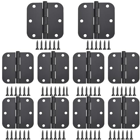 Allucky Türscharniere für Innentüren, 10 Stück, 7,6 x 7,6 cm, abgerundete Ecken, 1,6 cm Radiusecken, Eisenscharnier, Türscharnier, rund, Scharnier, Möbelbeschläge, Scharnierband, Hardware