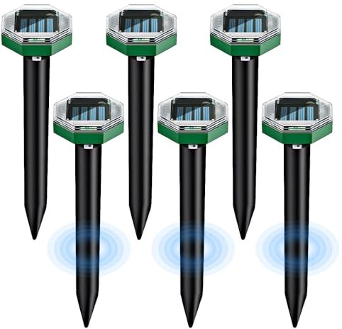 Fivtsme Solar Maulwurfschreck, 6 Stück Ultrasonic Maulwurfabwehr, Ip65 Wasserdichter Maulwurf Vertreiber, Maulwurfschreck, Wühlmausschreck, Solar Maulwurfabwehr für Vertreiben Wühlmäuse