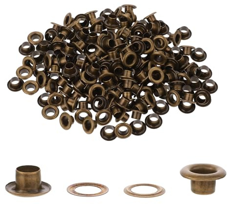 Aster 200 Pcs Eyelets and Grommets, 3/16 Inch Metal Grommets Eyelets Hole with Washers, Round Eyelet Grommets for Fabric Clothing Tarps Leather DIY Craft Curtains Hats Repair and Decoration(Bronze)