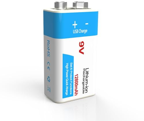 TGHY Baterías de Litio Recargables de 9 voltios 1000 mAh 2000 mAh 9900 mAh 12800 mAh Baterías de Iones de Litio con Cable de Carga USB Tipo C o Android (Paquete de 4),12800mah (Type c)