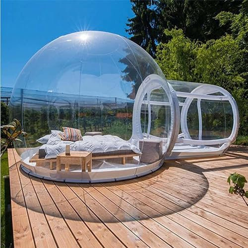 MAYFABD Aufblasbares Blasenzelt Transparente Kuppelgewächshaus Partyzelt Mit Tunnel Indoor Outdoor Home Hinterhof Camping Festival Astronomische Beobachtung Blasenzelt,5m