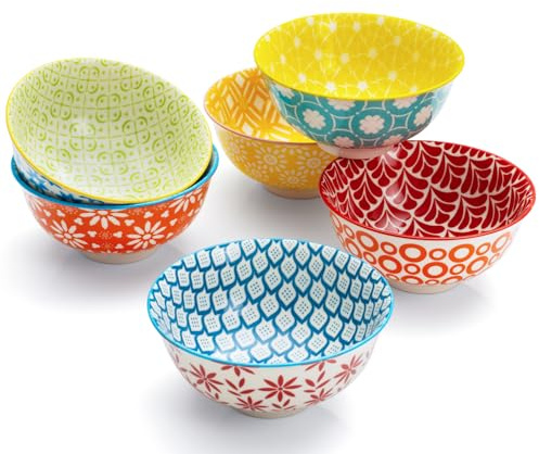 AntoKueh Multi-Color Ceramic Bowls 320ml, 12cm Small Cereal Bowl Set of 6 for ice Cream, Dessert, Dipping, Sauce, Jello, Pudding, Yogurt, Sturdy for Dishwasher & Microwave, Colorful