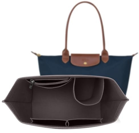 ZOLGINAH Taschen Organizer für Longchamp Le Pliage, Handtaschen Organizer aus Filz, mit Multifunktionalen Taschen Großes Fassungsvermögen Dunkelgrau M