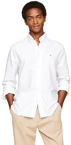 Tommy Hilfiger Langärmeliges Oxford-Hemd, Normale Passform, Herrenhemden, Button-Down-Shirts, auch erhältlich in Big und Tall, Optisches Weiß, XX-Large
