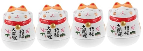 IMIKEYA 4 Stück Katzenschmuck Desktop-Dekoration Becherverzierung Tierskulptur Tierspielzeug Maneki-Figur Katzendekoration Katze-Statue-Ornament Winkende Katze Keramik Orange