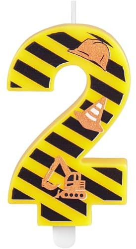 Zolunu Bau-Thema Geburtstagskerze, Bau-Geburtstagskuchen-Topper, Nummer 2 Kerze, Gelb-Schwarz gestreifte Geburtstagskerze für Motto-Geburtstagsparty Dekorationszubehör, Geschenke