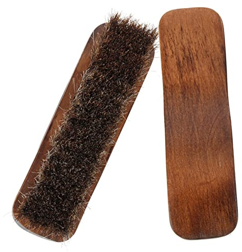 Holibanna Horse Hair Cleaning Tools Shoe Brush Wood Handle 2pcs Coffee Colour Practical Shoe Polishing Brushes for Travel Comfortable Handle and Handy Design