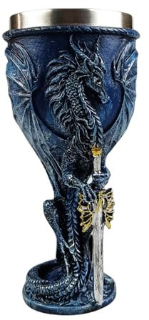 Uclac Copa de dragón azul de fantasía, copa creativa de dragones de acero inoxidable, copa de vino con temática de juego, copa de vino para beber vino, vacaciones, regalo de cumpleaños