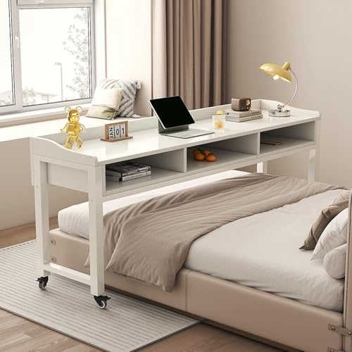 DSEWTEZXI Laptoptisch mit Schublade, Schlafzimmer betttisch auf Rollen, Standing Desk mit Rollen, Mobile computertisch auf Rollen, modern pflegebett beistelltisch, für Zuhause und das Büro.