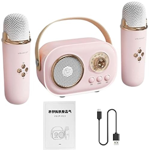 Haut-parleur de karaoké pour enfants – Kit de haut-parleurs de karaoké sans fil | Micro de karaoké sans fil avec câble de charge, micro portable pour divertissement à domicile pour femmes