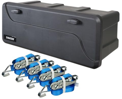 LOADCARE Ladungssicherung für PKW Transporter Anhängerkiste wasserdichte Deichselbox mit Zubehör 750x300x355 (Mit 4 x Ratschenzurrgurt 2tlg.)