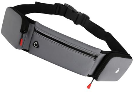 Gürteltasche mit zwei Taschen, für Laufen, Geldgürtel, wasserdicht, für Reisen, Workout, Sport, Hüfttasche, Farbe: Grau.
