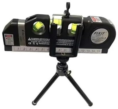 Niveau Laser Multifonction, Ruban à Mesurer 2,5 m, Règle Métrique 8 Pieds, Niveau à Bulle avec Laser Horizontal/Vertical/Croisé (Option Avec ou sans trepied) (Avec Trepied)