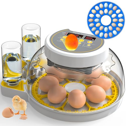 DEZHXHE Egg Incubators for Hatching Eggs, 8/30 Chicken Egg Incubator with Automatic Egg Turning, Temperature Control & Humidity Display, Egg Candler, Home Use for Chicken, Duck, Goose, Quail - Yellow
