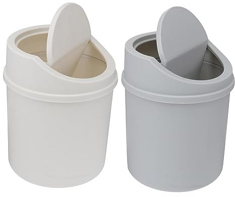 Cabilock 2 Pièces Mini Poubelle Petit Bac avec Couvercle Bureau À Couvercle Poubelle De Table Peut Ordures Déchets Pouvez Mince Petite avec Simple Blanche