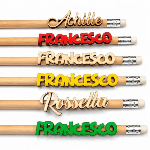 Set da 10 Matite in Legno Personalizzate con Incisione Laser e Nome in Rilievo per Eventi, Compleanni, Comunioni, Regalo Fine Feste e Regalo per Alunni