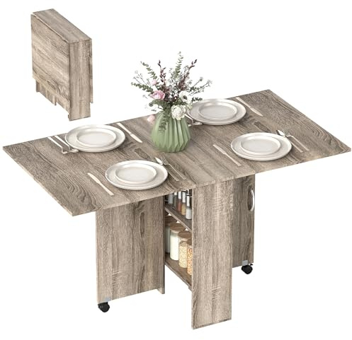 HOMCOM Tavolo da Pranzo Pieghevole per 6 Persone 140x75x74cm Grigio