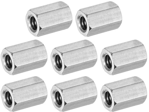 M METERXITY 8-Pack 1/4-20 UNC Hex Coupling Nuts, 0.59 Length | 304 Stainless Steel, Fully Threaded Rod, Studding Connector, for Industrial, Mechanical, Silver Tone