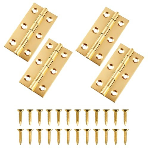 4 Pcs Brass Butt Hinges, 2 Inch (50mm) Brass Folding Hinges with Screws, Heavy Duty Furniture Hinge Durable Cabinet Hinge for Wooden Boxes Jewelry Boxes Wine Cases Decorative Storage Cabinet Doors