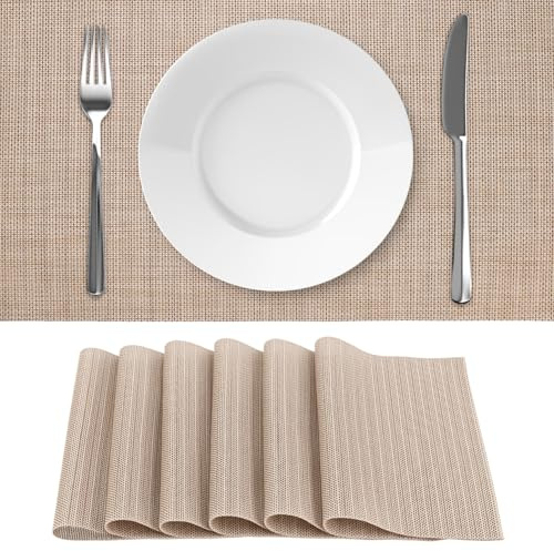 QWORK® 6PCS Sets de Table PVC Lavable, 45x30 CM Lin, Résistant à la Chaleur, Antidérapant