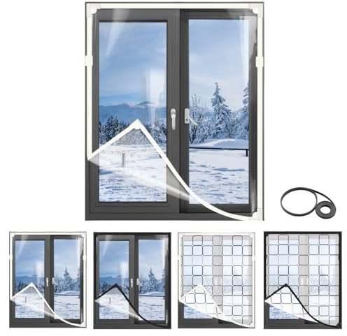 Magnétique Film Isolant Pour Fenêtre 50 80 100 120 150 200 250 300cm Anti Froid D'hiver Découpe DIY Transparent Et Rétractable De Survitrage Thermo(Blanc,60x170cm)
