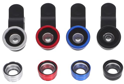 IWOWHERO Kit 4 Lenti per Fotocamera Smartphone 3 in 1 Grandangolare Macro Fish-Eye Clip Obiettivo Esterno per Cellulare in Vetro ad Alta Trasmittanza Set Portatile per Fotografia Viaggi