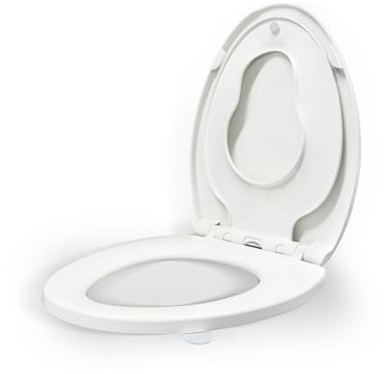 KHE Elongated Toilet Seat with Child Seat 18.5 Inch, Soft Close Toilet Seat with No-Touch Handle, Quick Release, Non-Slip, Durable PP, White