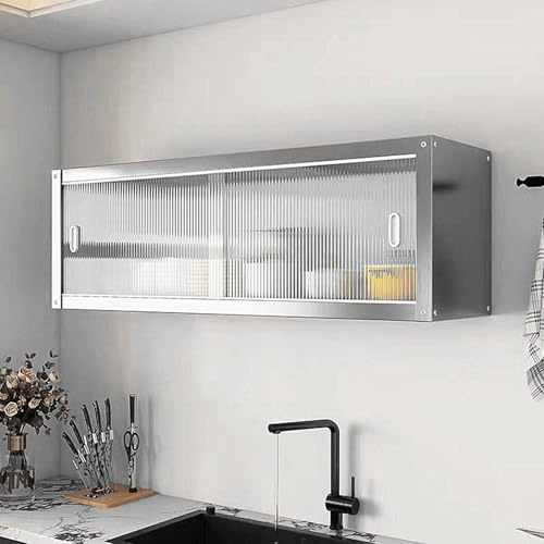 Armario Pared Cocina Estrecho con Puertas Correderas Transparentes | Acero Inoxidable Capacidad de Carga por Capa: 25 Kg Muebles Cocina Pareds para Cocinas, Salones, Baños(60*30*40cm)