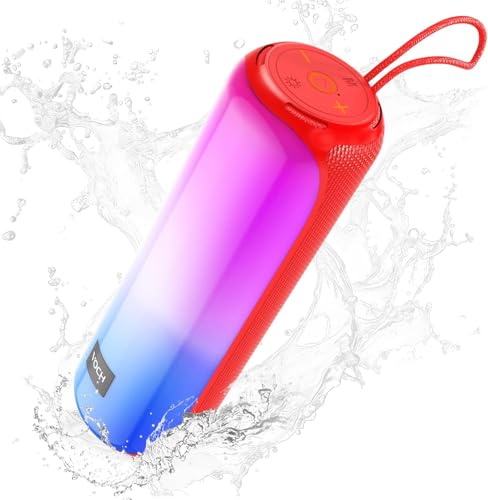 VOCH Enceinte Bluetooth Portable sans Fil Haut-Parleur avec Lumières RGB, 40W Stéréo Puissante, Bluetooth 5.3, Appairage TWS, Étanche IPX7, 20H Autonomie pour Fête, Maison, Extérieur, Voyage (Rouge)
