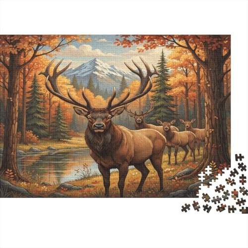 Autumn Deer Puzzle 1000 Pièces en Carton De Qualité Supérieure, Jeu De Puzzle Deer Herdpuzzle De Détente Mentale pour La Décoration De Bureau, pour Les Femmes, Cadeaux