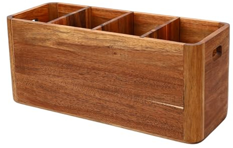 TOPINCN Porte-ustensiles de Cuisine en Bois, Organisateur de Couverts de Comptoir avec 4 Compartiments et Séparateurs Amovibles, pour le Rangement des Cuillères, Fourchettes, Spatules,