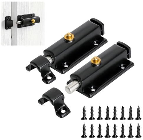 2 PCS verrou à ressort inox verrou de porte targette automatique à bouton verrouillage de intérieur et extérieur loquet mécanique robuste pour fenêtres portes d'armoires les cages pour animaux etc