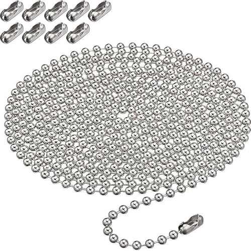 Yeesabella 10Pcs Blind Chain Connectors with 3m Roller Blind Chain,Ball Chain Connectors for Roller,Bead Chain Spare Parts,Stainless Steel Clips for Vertical Blinds and Curtain Repair