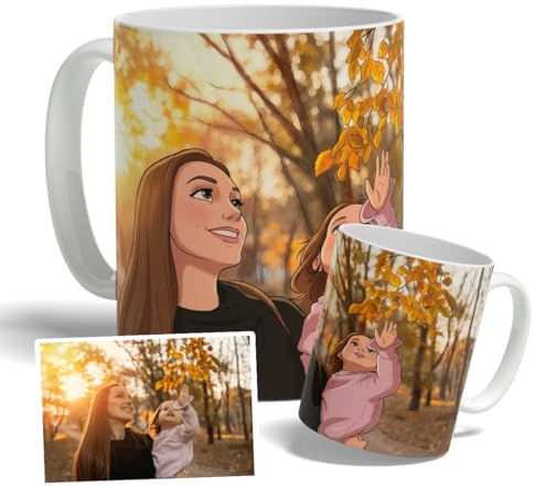 DEREGALOOS Taza Personalizada para Madres con Foto. Regalo Original Día de la Madre Estilo Cómic y Dibujo Animado. Taza de Desayuno para Mamá y Abuelas. Cerámica 330ml