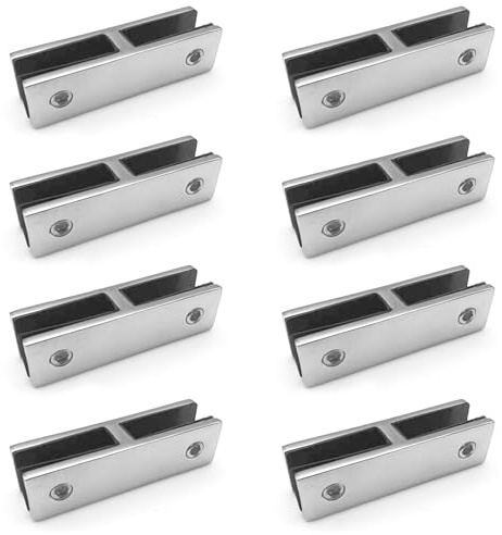 Pince de Fixation pour Verre de Garde-Corps, Lot de 8 Supports en Acier Inoxydable Noir 304, Fixation Double Face pour Garde-Corps et Rampe d'escalier, Support en Verre, argenté, 1