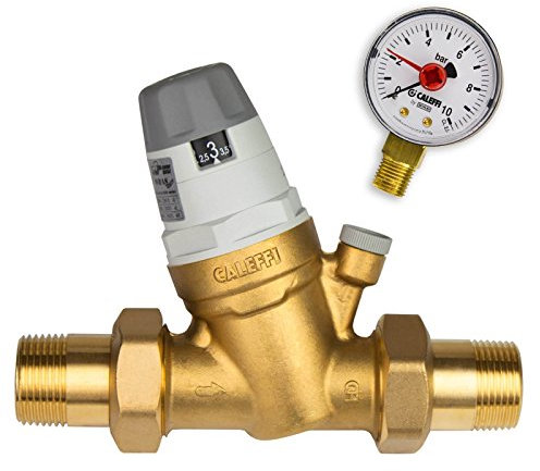 Caleffi Réducteur de pression d'eau 3/4 DN20 pour eau avec cartouche remplaçable et manomètre, soupape de dépressurisation, régulateur de pression 535051, laiton