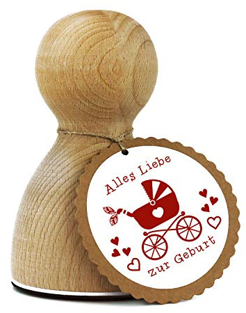 Stemplino Orig Maxi Stempel XL - Alles Liebe zur Geburt - Geschenke zur Geburt - hochwertiger Holzstempel 78x46 mm rund - auch schön als Geschenk