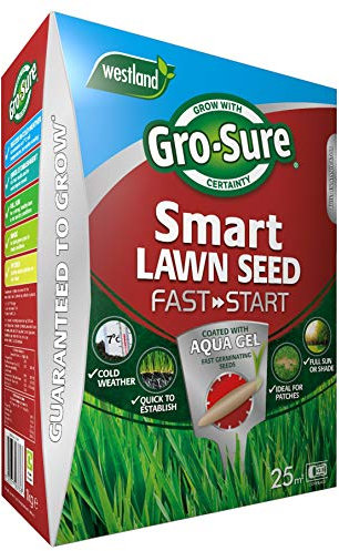 Gro-Sure 20500254 Aqua Gel Coated Fast Start Smart Grass Lawn Seed, 25 m2, 1 kg - Blue