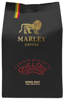 Marley Coffee Medium Roast Organic Ground Coffee 227g - One Love Blend - From The Marley Family - V60 Filter Cafetiere Aeropress - Strength 3