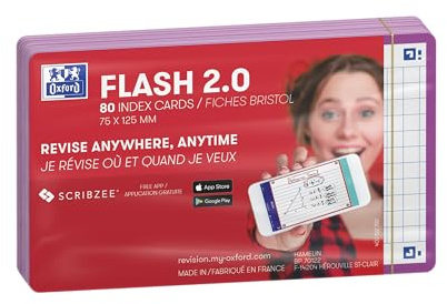 OXFORD Flash 2.0-80 enchufes Bristol Flash Cards 7,5 x 12,5 cm pequeños azulejos marco lila