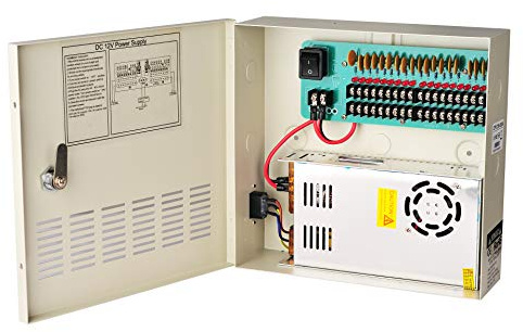 EVERSECU 18 Channel DC12V 30 Amp Reset Fuse CCTV DC Distributed Power Box with AC Plug and Lock for Security Cameras, DVRs, CCTV Power Supply