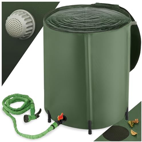 tectake® Récupérateur Eau de Pluie Pliable Réservoir d'eau Cuve Eau de Pluie Filtre en Filet Inoxydable Résistant aux Intempéries pour Arrosage Jardin Potager Plantes Arrosage Gazon - 200 litres