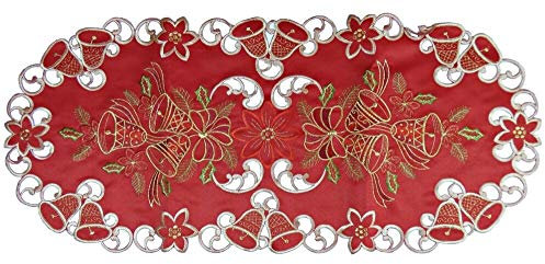 Tischläufer Tischdecke Mitteldecke Weihnachtsdecke gestickt mit Weihnachtsglocken rot Gold