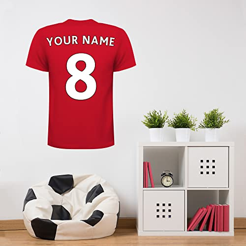 Football Shirt Wall Sticker Personalised Name Number Colour Decal Art Kids Bedroom Gift (90cm Height x 75cm Width)